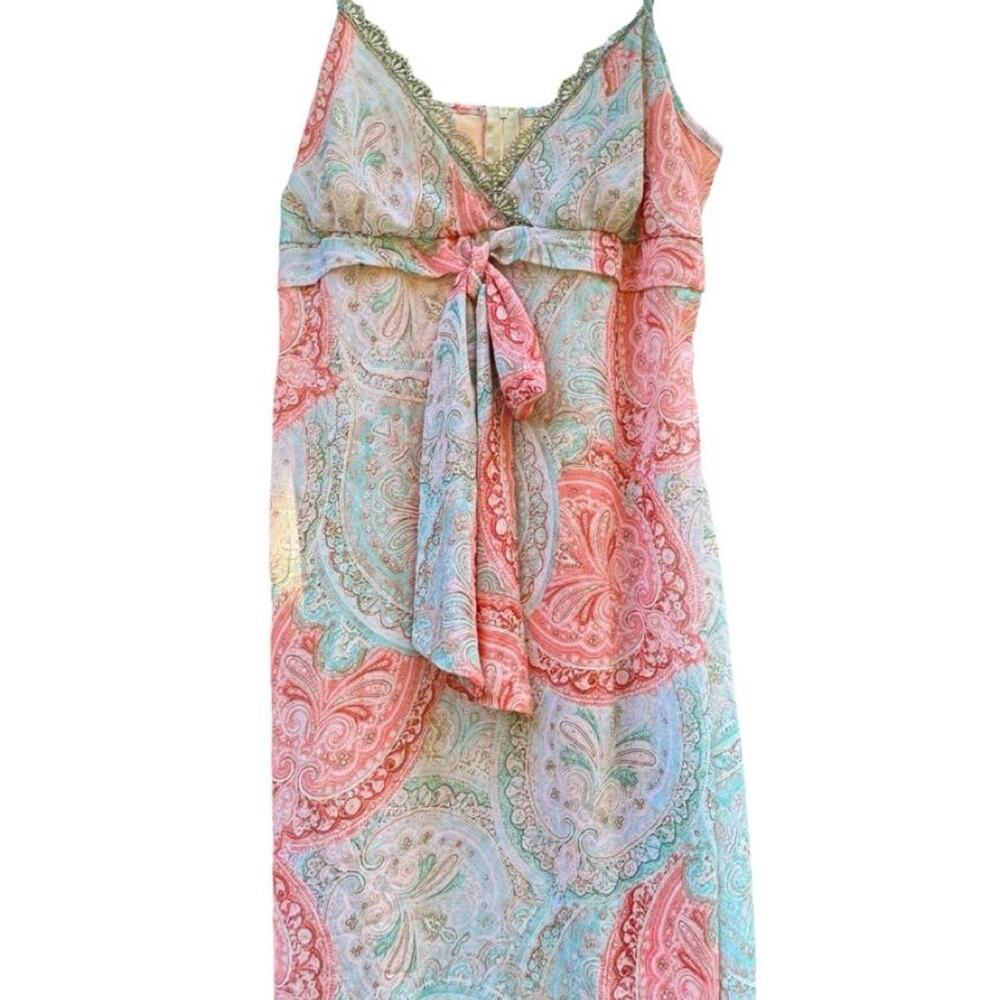 Vintage Y2K Mandee Paisley Print Empire Waist Dress Asymmetrical Fairy Mermaid L